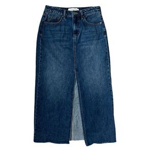 Hidden Small Peyton High Rise Denim Midi Skirt, Front Slit